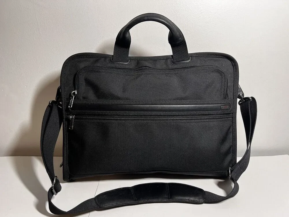 Tumi Black Alpha Slim Deluxe Portfolio Briefcase Laptop Messenger Bag Multi Pkt
